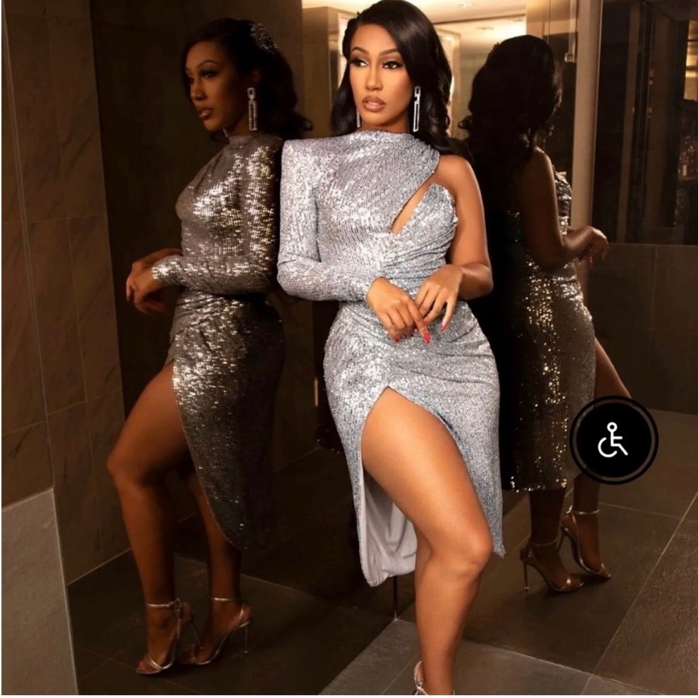 Elegant One Shoulder Silver Sequin Dress
